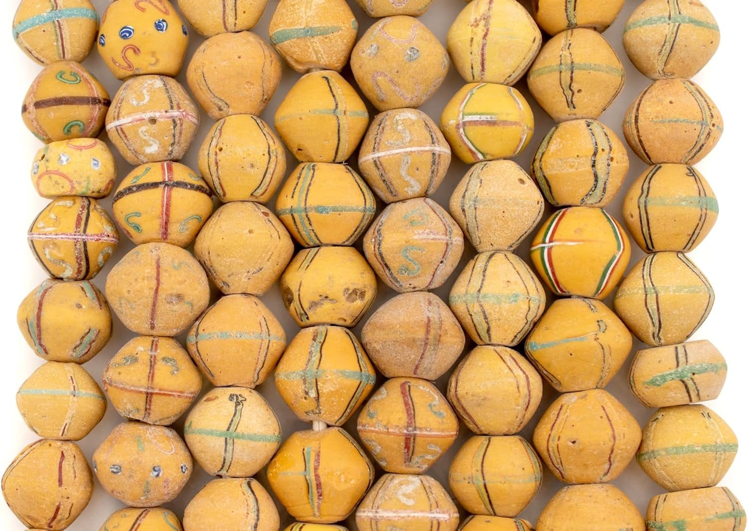 The Bead Chest Striped Yellow Antique Venetian King Beads: Authentic African Trade Bicone Glass Beads Full Strand