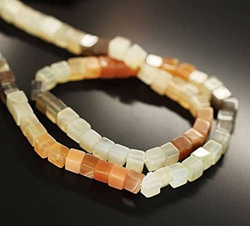 Beads Gemstone Multi Moonstone Smooth Square Box Cube Gemstone Loose Craft Beads Strand 16 Inch Long 5mm 6mm Code-HIGH-26749