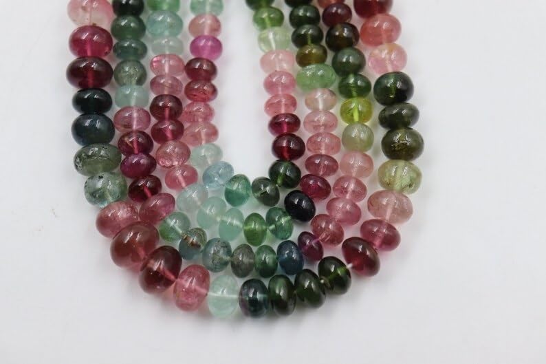 Multi Tourmaline Smooth Rondelle Beads 8-10 mm Multi Tourmaline Gemstone Bead Multi Tourmaline Rondelle Beads for Making Jwelery
