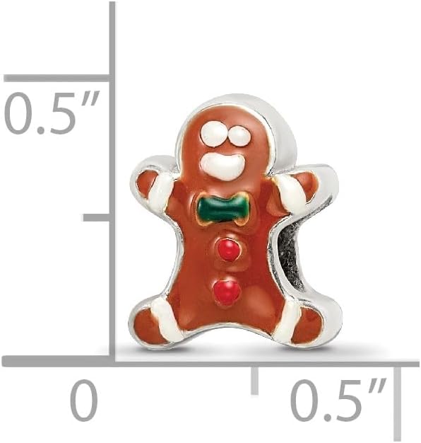 Solid 925 Sterling Silver Reflections Enameled Gingerbread Man Bead (9.1mm x 10.9mm)