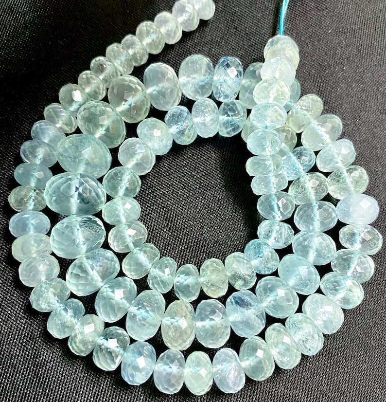 Natural Aquamarine rondelle Faceted Beads 7x10 18 inch Long String Jewelry Making Gemstone Beads for Necklace Bracelet