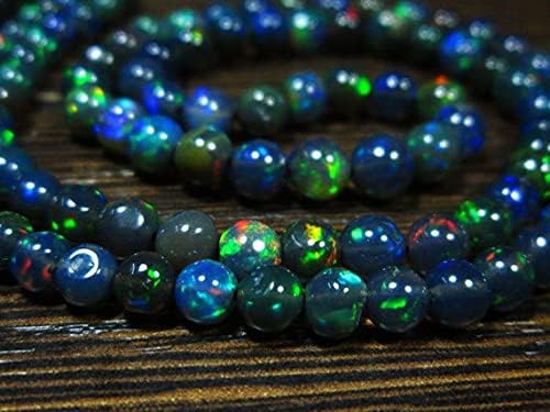 BEADS GEMSTONE AAA-Black Ethiopian Welo Opal Smooth Round Bolls- 16 Inch Long Strand -Stones measure- 3.50-5mm Code-HIGH-6593