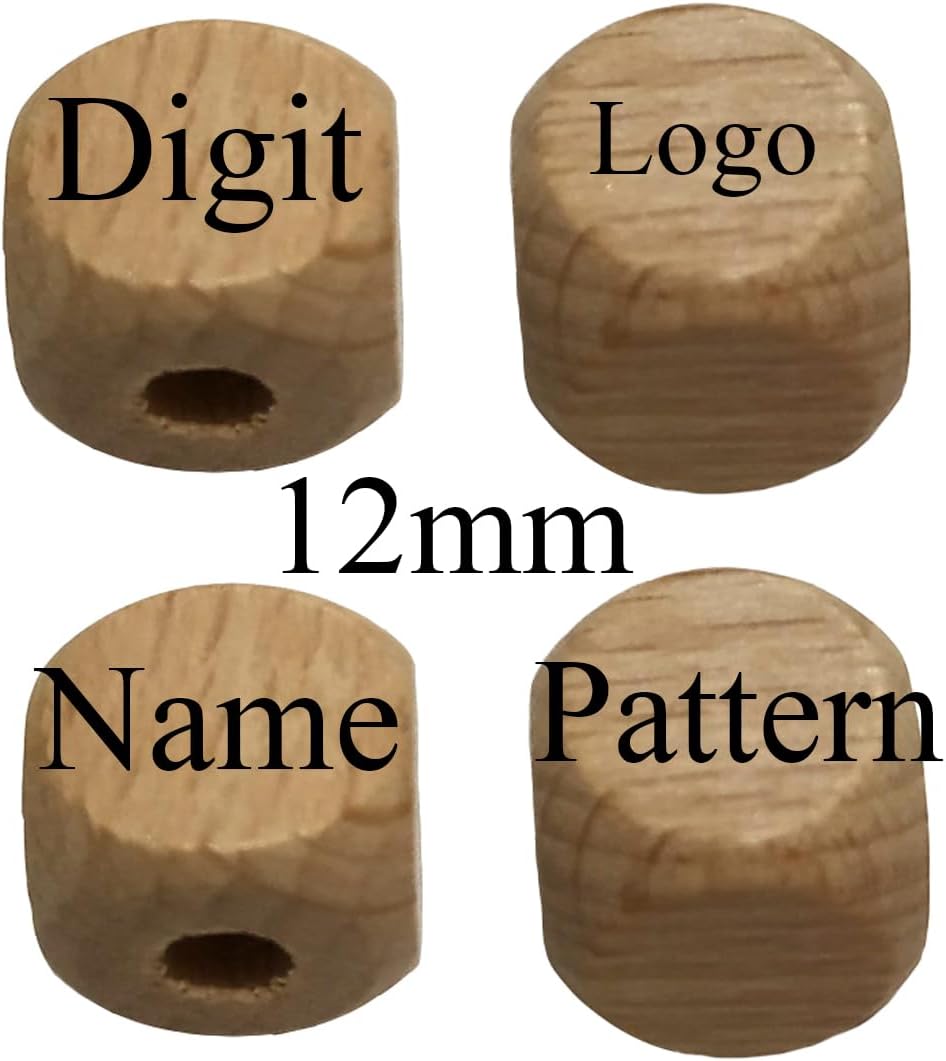 Customize Print Letters Symbols Numbers Beech Wooden Cube Square Beads 12mm Wood Faceted Beads for Jewelry Making DIY Beading Product (500)