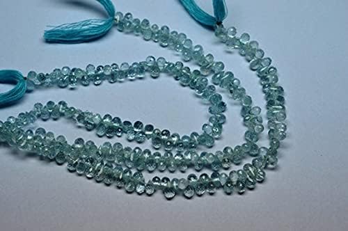8 inch Strand of Natural Aquamarine 5-7mm Drop Faceted briolette Beads for DIY Jewelry Making. |BRIO_00569