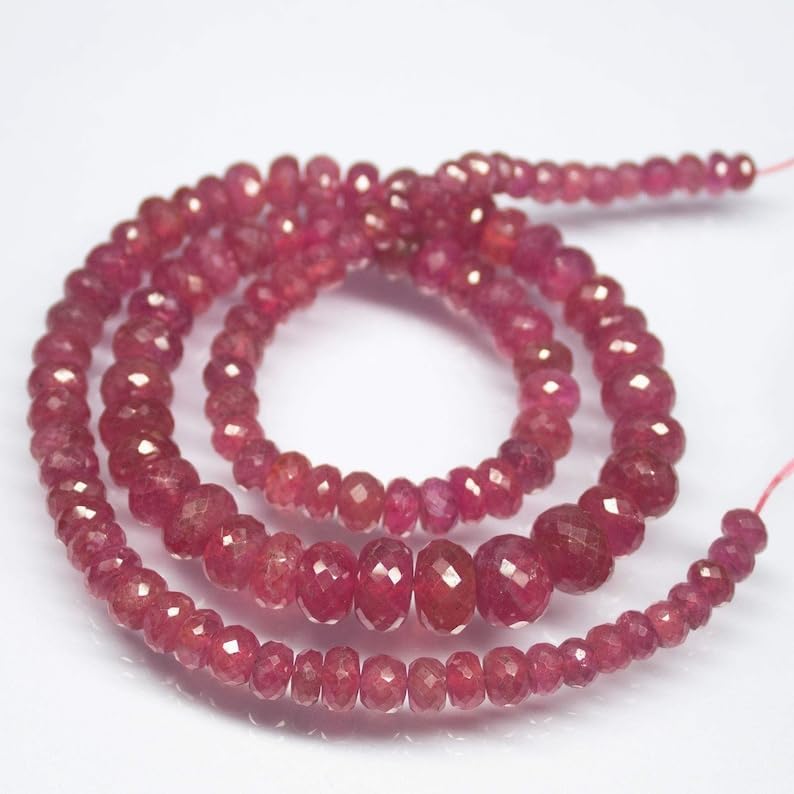13 inch Strand of Natural gem Pink Sapphire, 8mm Rondelle Faceted Beads for DIY Jewelry Making. | Beads_06382, As Per Photo