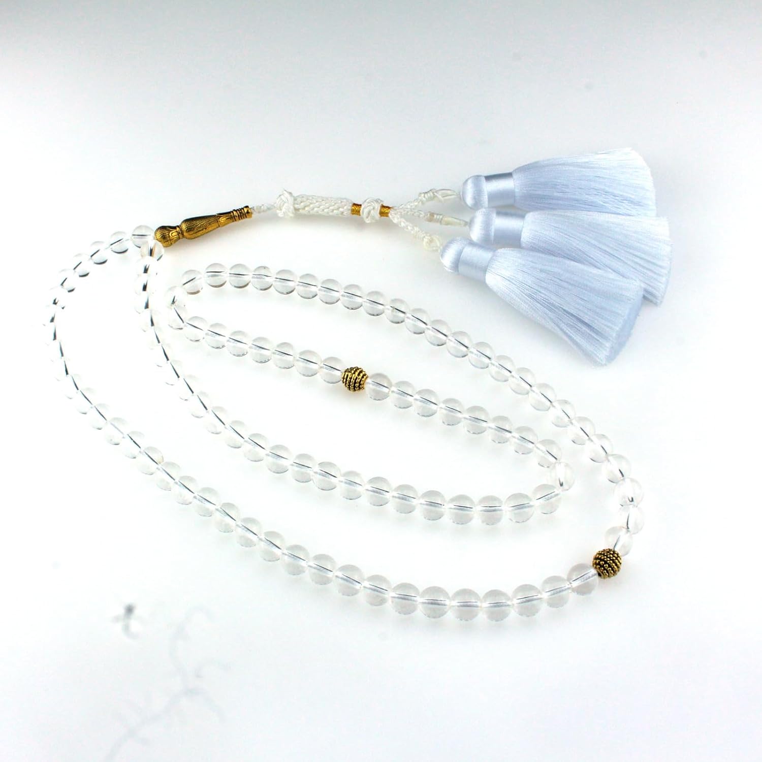 Muslims Islamic Dhikr Tasbeeh Tasbih Prayer Beads, 99 Crystal Clear Quartz Beads with Tassel