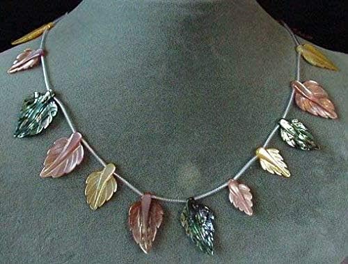 Abalone Pink and Golden Mother of Pearl Hand Carved Leaf Bead Strand for Jewelry Making