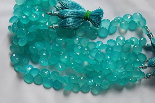 2x8Inch Strand, AAA Peru Aqua. Blue Chalcedony Faceted Heart Briolettes 10-11mm Large Size