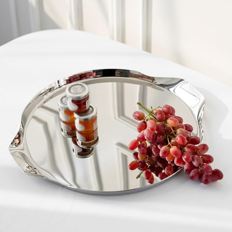 Foodtray Stainless Steel Western Food Tray Light Luxury Round Wine Cup Dessert Model Room Decoration Storage Dining Serving(Medium)