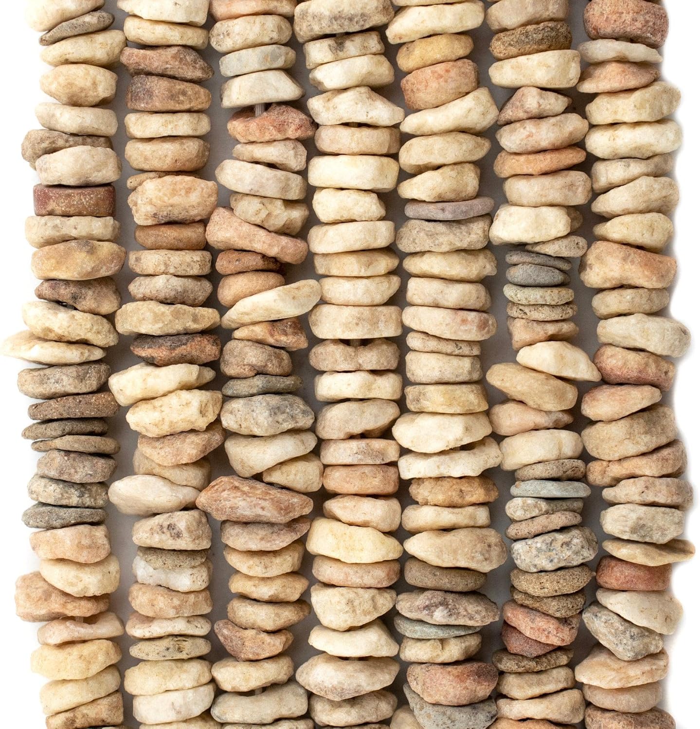 The Bead Chest Ancient Quartz Mali Stone Disk Beads 8-11mm African Brown Large Hole 25 Inch Strand Handmade