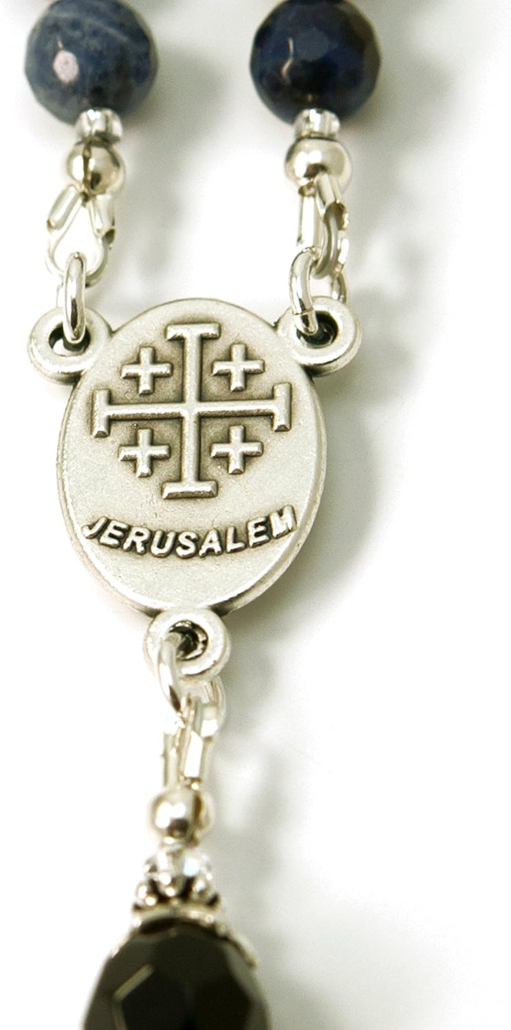 Prayer Beads Saint Benedict Sodalite Gemstone Catholic Rosary with Blessed with Anointing Oil (Not a Necklace)