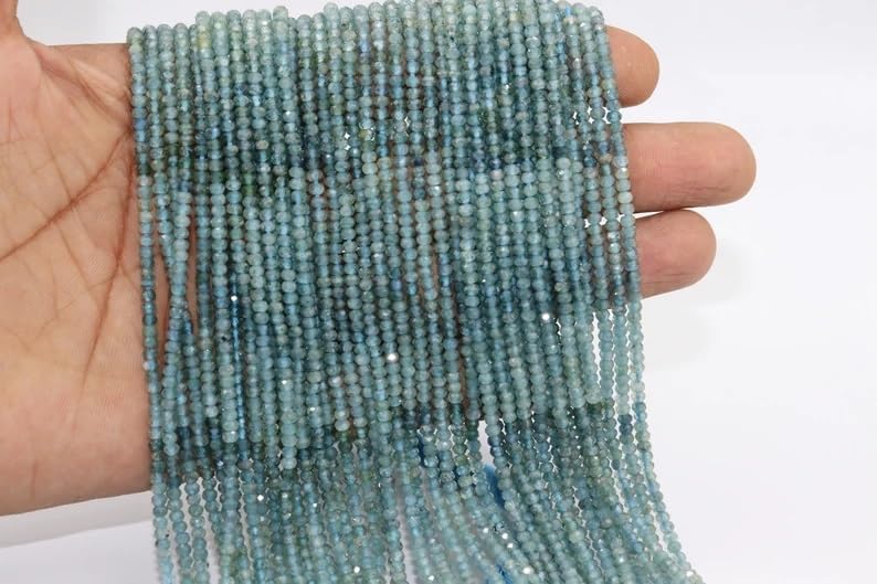 AAA+ Quality Blue Tourmaline Faceted Rondelle 3mm Beads Strand for Jewelry Making Natural Tourmaline Gemstone Minimalist Beads