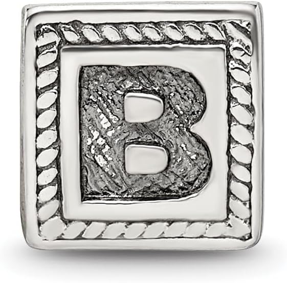 Solid 925 Sterling Silver Reflections Letter B Triangle Block Bead (8.2mm x 8.2mm)