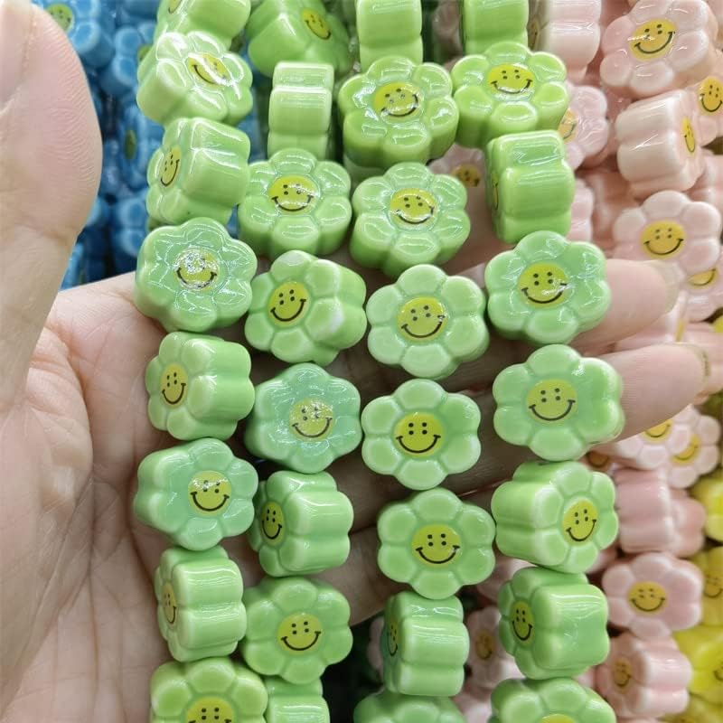 Davitu 50pcs 18mm Sunflower Smile Face Ceramic Beads Fashion DIY Loose Spacer Bead for Jewelry Making Bracelet Necklace Earring - (Color: White, Item Diameter: 18mm 50pcs)