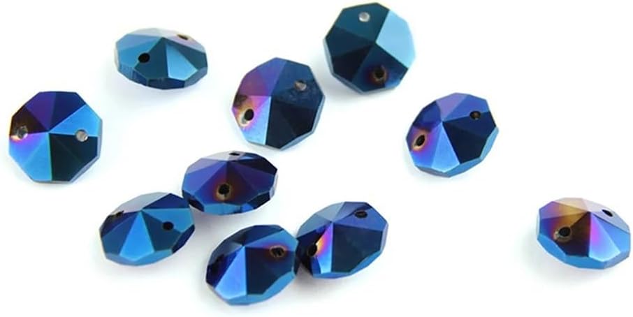 Hanging Crystals Prisms Blue Light 100pcs-2000pcs 14mm 2 Holes Crystal Prisms Octagon Beads Lamp Chandelier Parts for Decoration Hangings Crystals for Decoration(1000pcs)