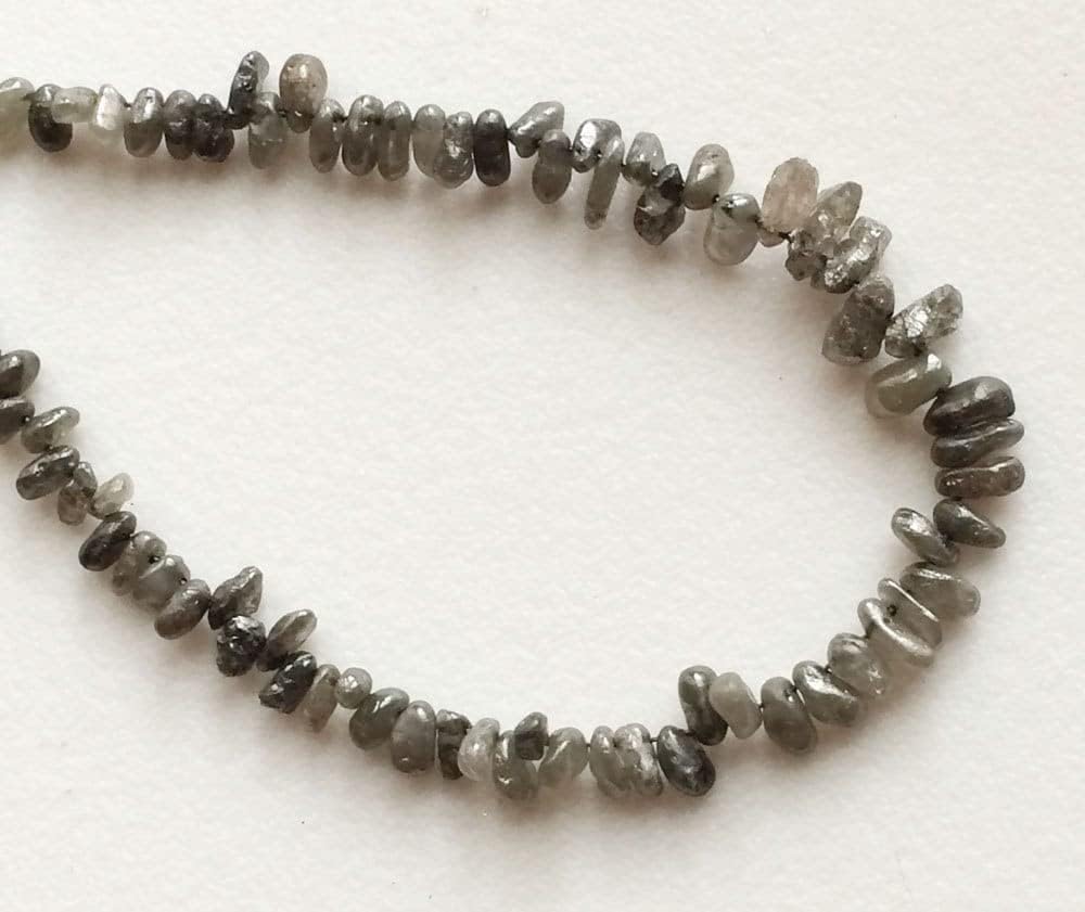 2.5mm - 6.5.mm Gray Rough Diamond Tumbles, Gray Raw Diamond Beads, Gray Diamond Drilled, Loose Diamonds, Diamond For Jewelry (3.5IN To7IN), 2.5 MM - 6.5 MM
