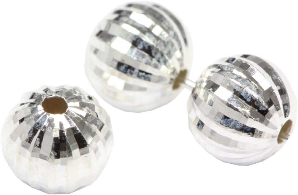 50pcs Adabele Authentic 925 Sterling Silver 6mm (0.24 inch) Sparkle Diamond Cut Corrugated Ball Round Loose Beads Spacer for DIY Craft Jewelry Making SS61-6