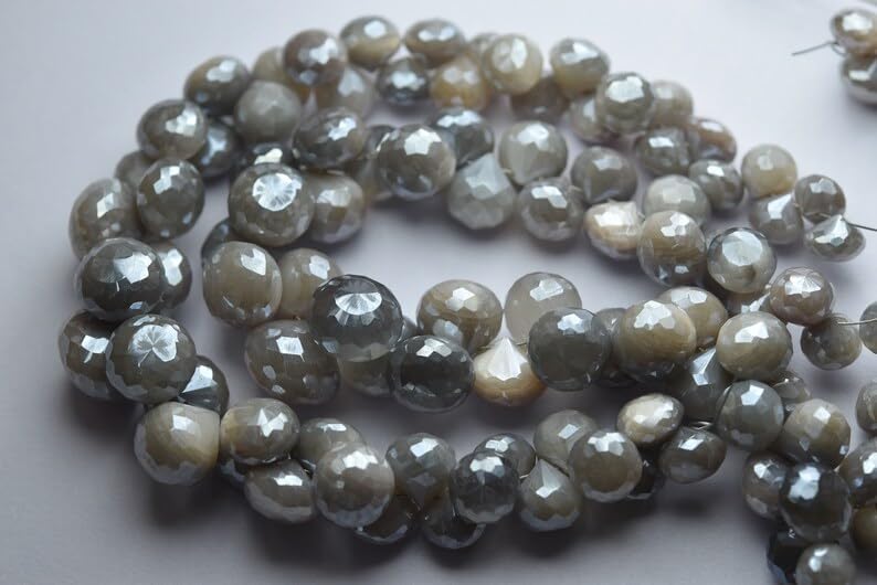 13 inch Strand of Natural gem Mystic Gray Moonstone, 8-11mm Onion Faceted Beads for DIY Jewelry Making. | Beads_05752