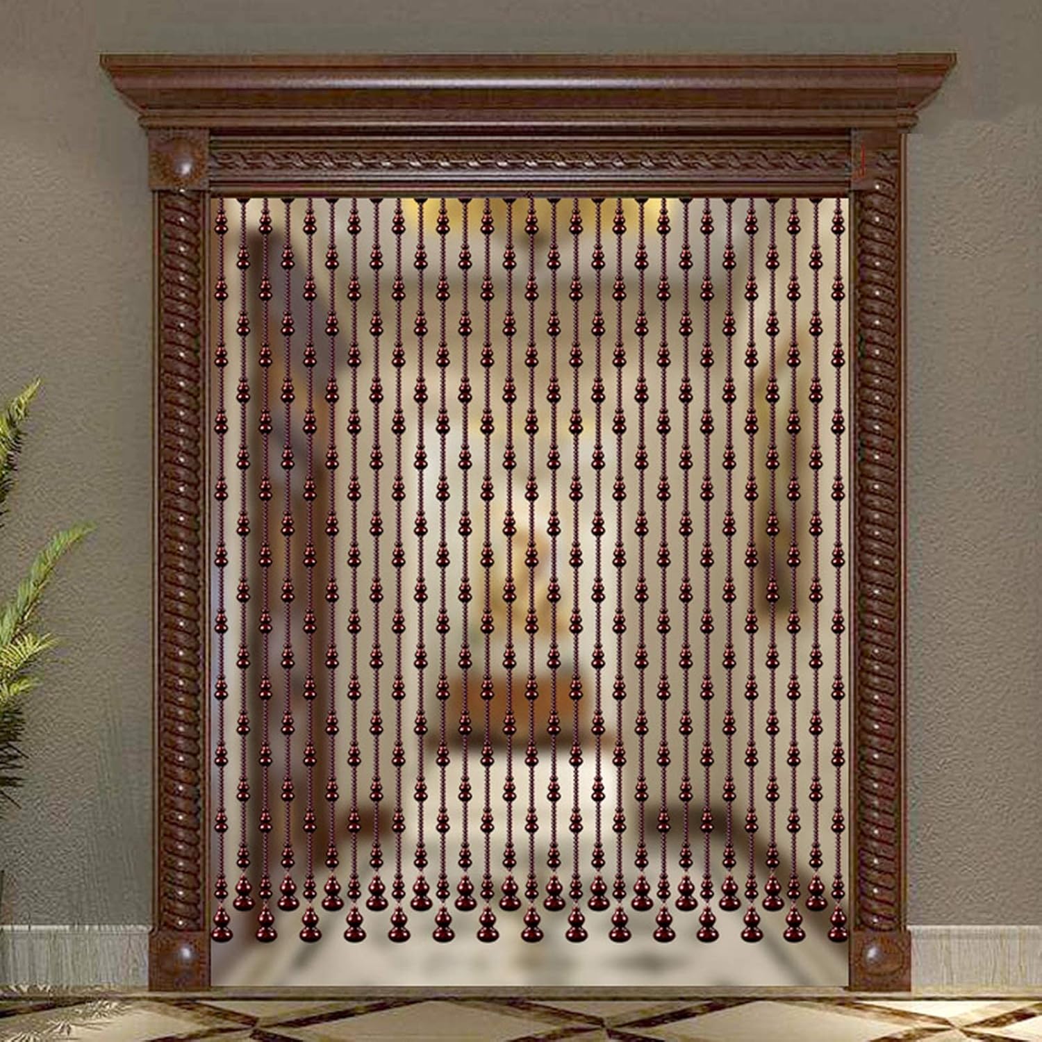 Natural Wooden Beads Door String, Natural Peach Wood Handmade, Indoor and Outdoor Partition Punch-Free Design, Customizable Beaded Curtain (Color : A, Size : 29 strands-115x212cm)