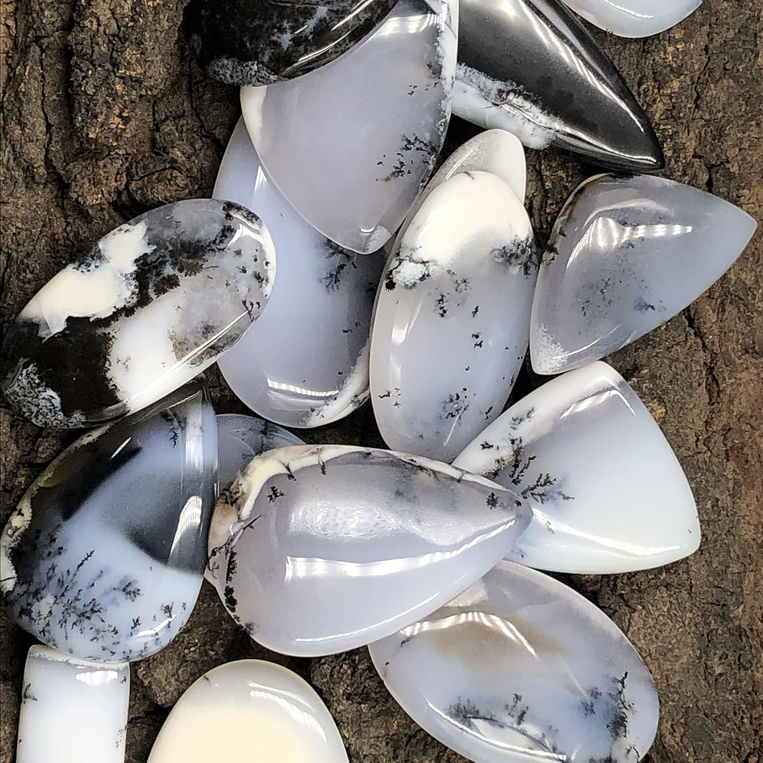 Natural DENDRITIC OPAL Gemstone Loose Cabochon Lot For Jewelry Making, Loose Gemstone For Ring, Earring & Pendant Necklace, Jewelry Making Cabochons, Healing Gemstones