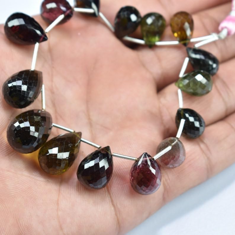Natural Multi Tourmaline Teardrop Faceted Beads 9X13.5-13X20.5mm 8 inch Long String Jewelry Making Gemstone Beads for Necklace Bracelet