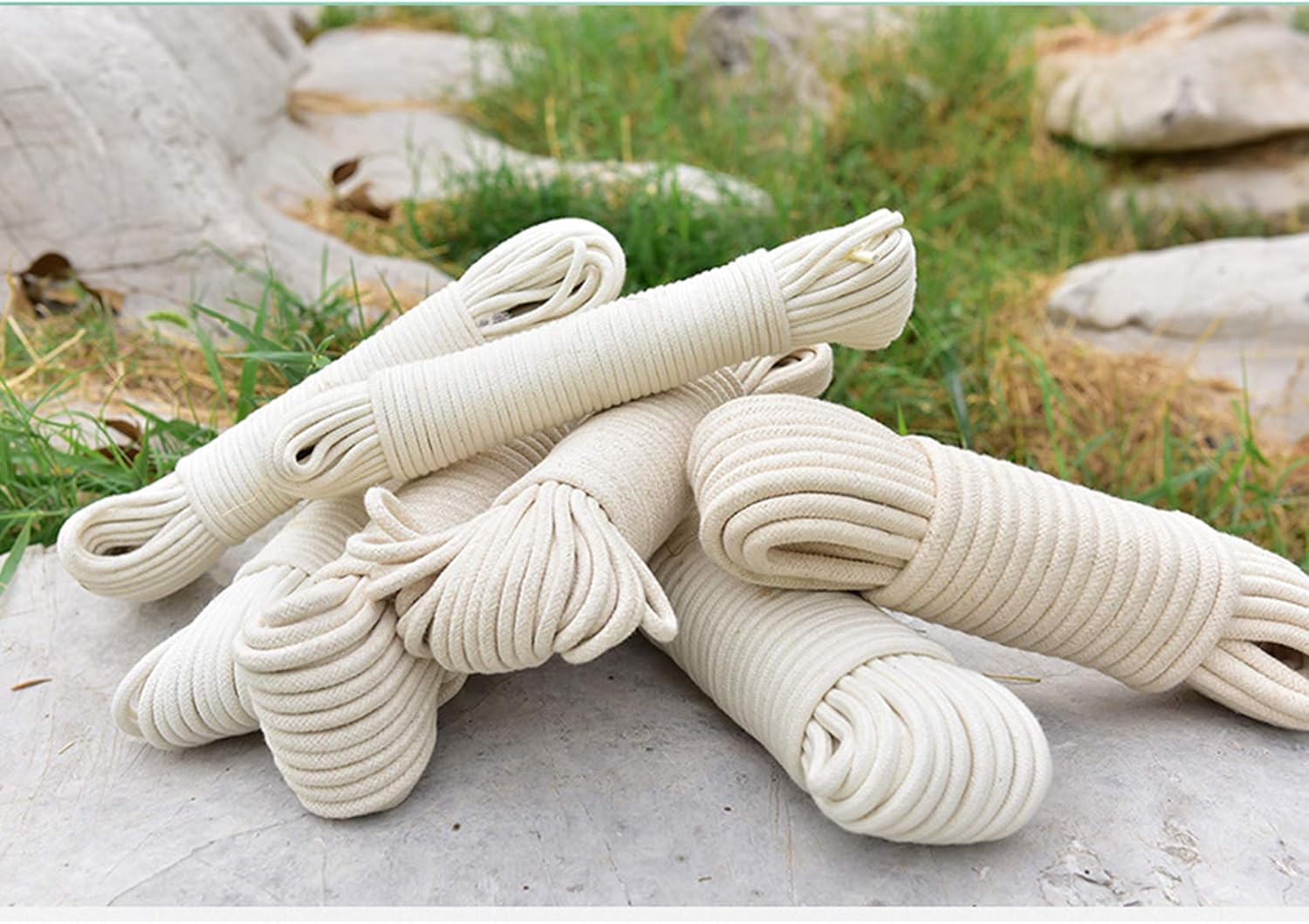 Cotton String Ball, Elastic cord, thread beading string,Macrame Cotton Rope 100M,Macrame Cord Soft Strong,Twisted Core-spun Rope,Multifunction Hand-woven Clothesline Binding Rope Flagpole Rope,White-5