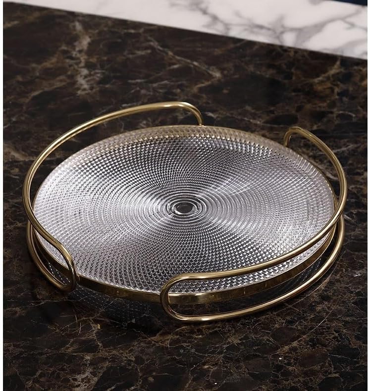 Tray Nordic Light Luxury Glass Crystal Round Tray Living Room Coffee Table Transparent Storage Tray Simple Decorative Tray Serving Trays(Medium)