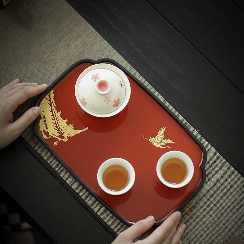Foodtray Solid Wood Tray Chinese Style Small Tea Dry Fenghong Palace Festive Imitation Lacquer Pot Dining Serving(D)