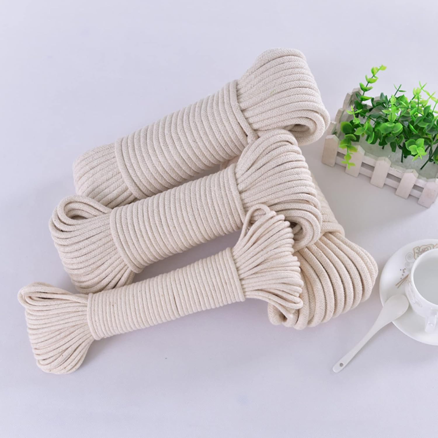 Cotton String Ball, Elastic cord, thread beading string,Washing Line Rope Strong Outdoor 30m/50m,Thick 6/8/10mm Natural Cotton Rope Braided Clothesline String,Multipurpose Clothes Line Laundry Line,8m