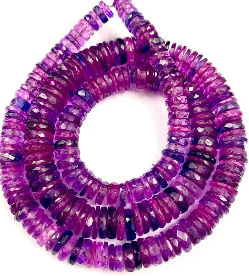 Natural Pinkish~Purple Sapphire tyre facated Beads 6-8 MM 18 inch Long String Jewelry Making Gemstone Beads for Necklace Bracelet
