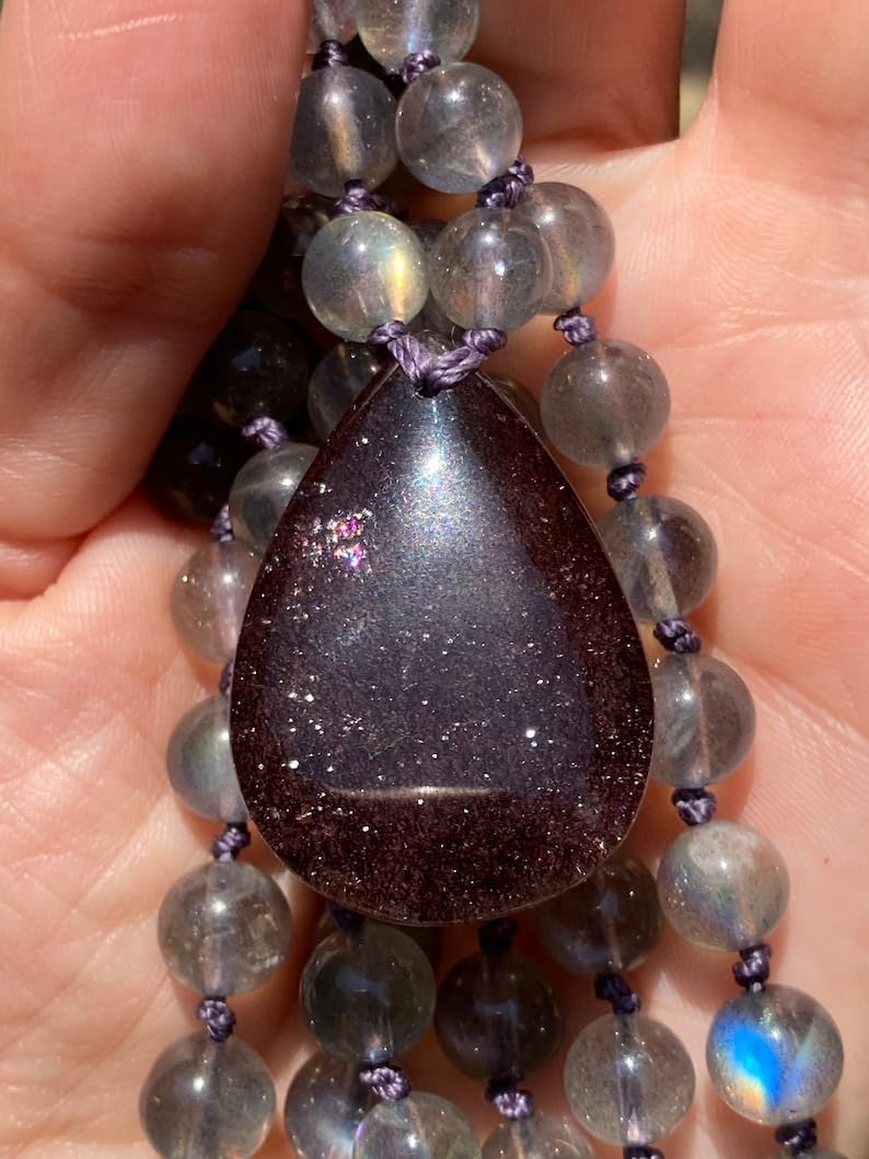 Rainbow Labradorite Mala Stone Mala Beads, 108 Mala Necklace, Knotted Mala, WWG Necklace, Yoga Jewelry Meditation Beads Spiritual Jewelry Boho Jewelry