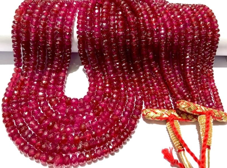Natural RUBY RONDELLE faceted Beads 4x5mm 20 inch long string jewelry making gemstone beads for necklace bracelet