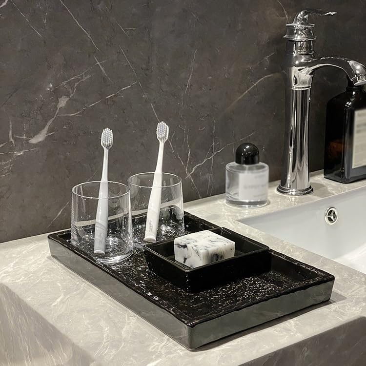 Cafeteria Tray Bathroom Ceramic Tray Toiletries Bathroom Towel Storage Tray Hotel Model Room Storage Tray Serving Trays(B,Small)