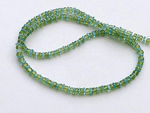 20 inch Strand Natural Peridot & neon Apatite 5 mm rondelle Faceted Beads - Sale - Peridot & neon Apatite Necklace, Faceted Peridot rondelles and neon Apatite heishi Beads, 5mm, 20 inch