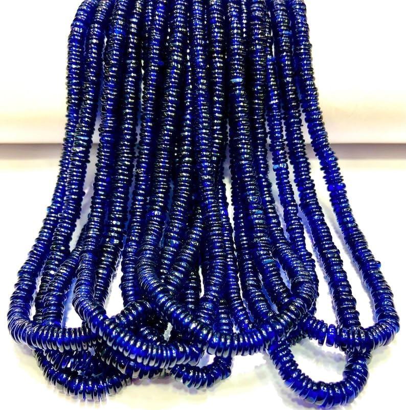 Natural Blue Sapphire tyre Smooth Beads 4.5mm 16 inch Long String Jewelry Making Gemstone Beads for Necklace Bracelet