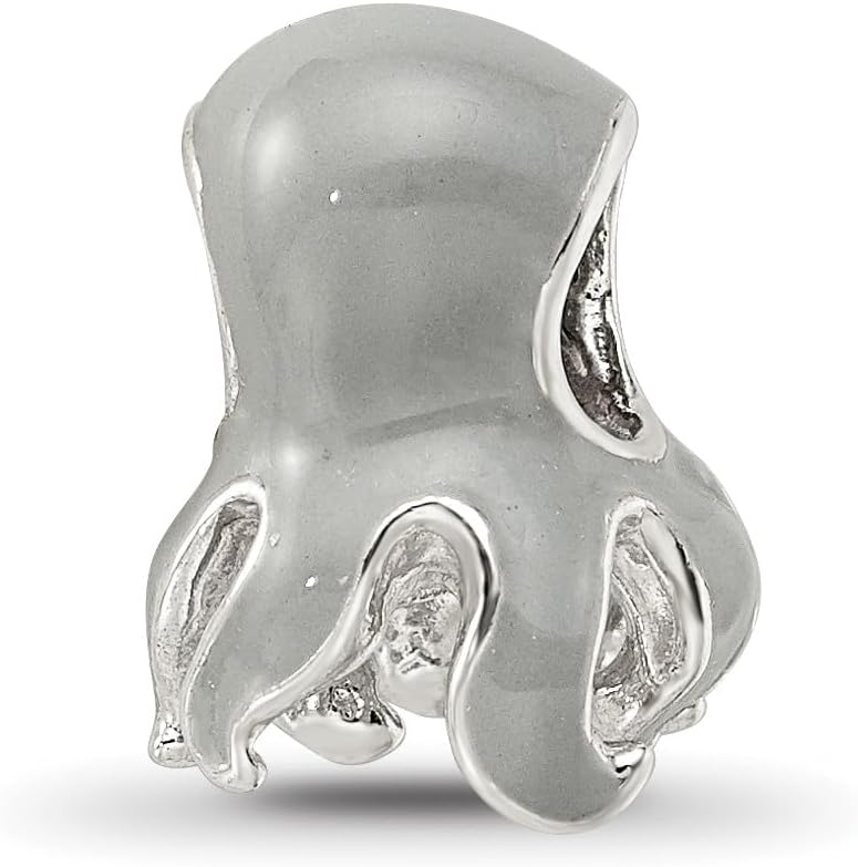 Solid 925 Sterling Silver Reflections Enameled Octopus Bead (9.1mm x 11.8mm)