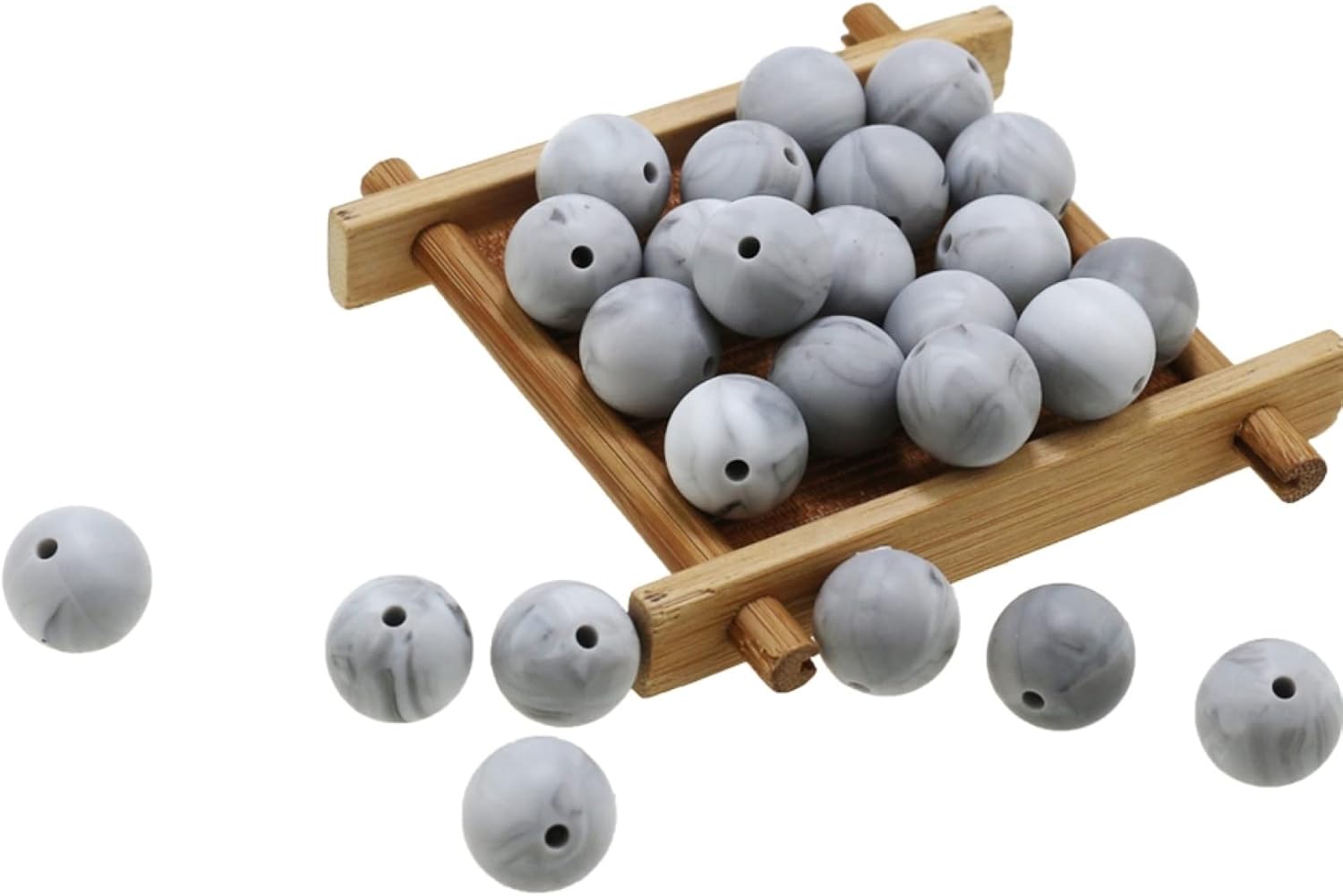 Silicone Beads Bulk 10mm 12mm 15mm 20mm DIY Necklace Bracelet Keychain Making Craft Set Jewelry, Colorful Silicone Beads Bulk Round Marble Silicone Beads Loose with Accessories (10mm Blue)