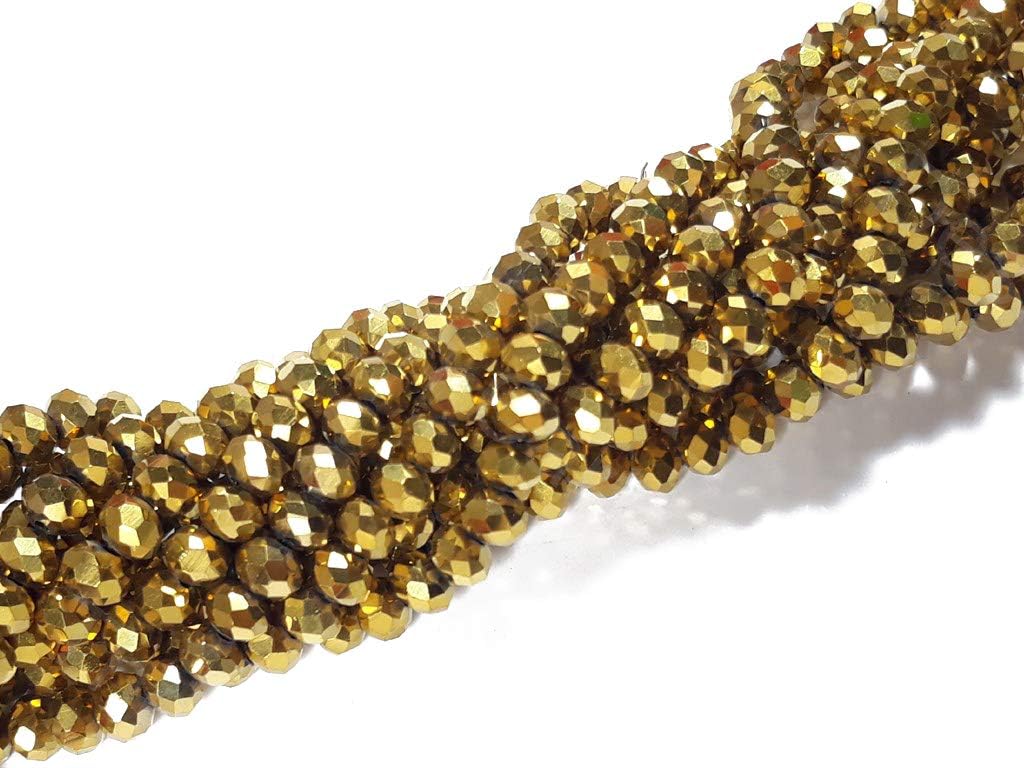 The Design Cart 18 MM Golden Metallic Rondelle Faceted Crystal Beads for Jewellery Making, Beading, Art and Craft Supplies (10 Strings)