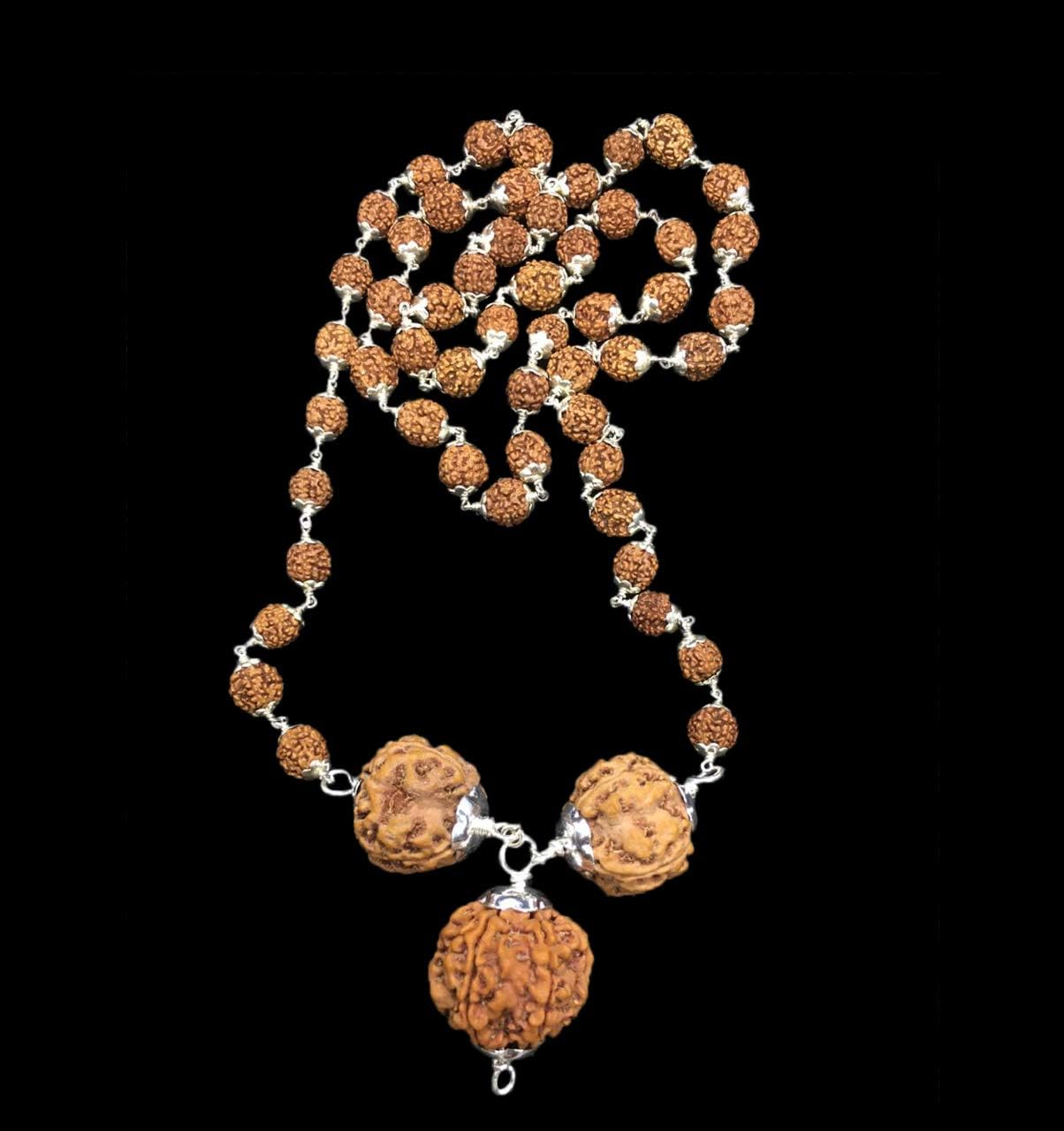 Rudraksha Combination for Students 4,4,6 Mukhi Nepal in Silver Mala IGL Lab Certified Original Genuine Beads (Small)