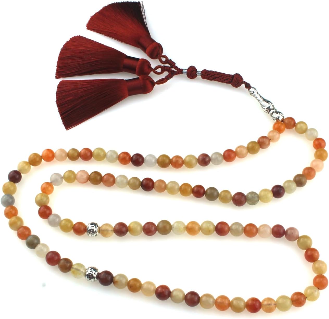 Muslims Islamic Dhikr Tasbeeh Tasbih Prayer Beads, 99 Colorful Jade Stone Beads with Tassel