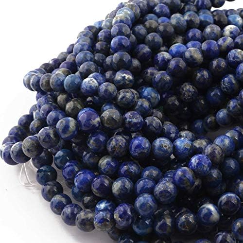 GEMZ 13 inch Strand of Natural Lapis Lazuli Round Shape Faceted Cut Blue Color Beads for DIY Jewelry Making- Earring Necklace Bracelet.