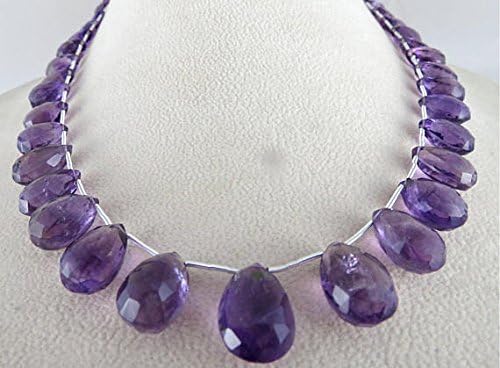 Natural Brazilian AMETHYST FACETTED Briolette BEADS Necklace 18 INCHES 17MM TO 11MM