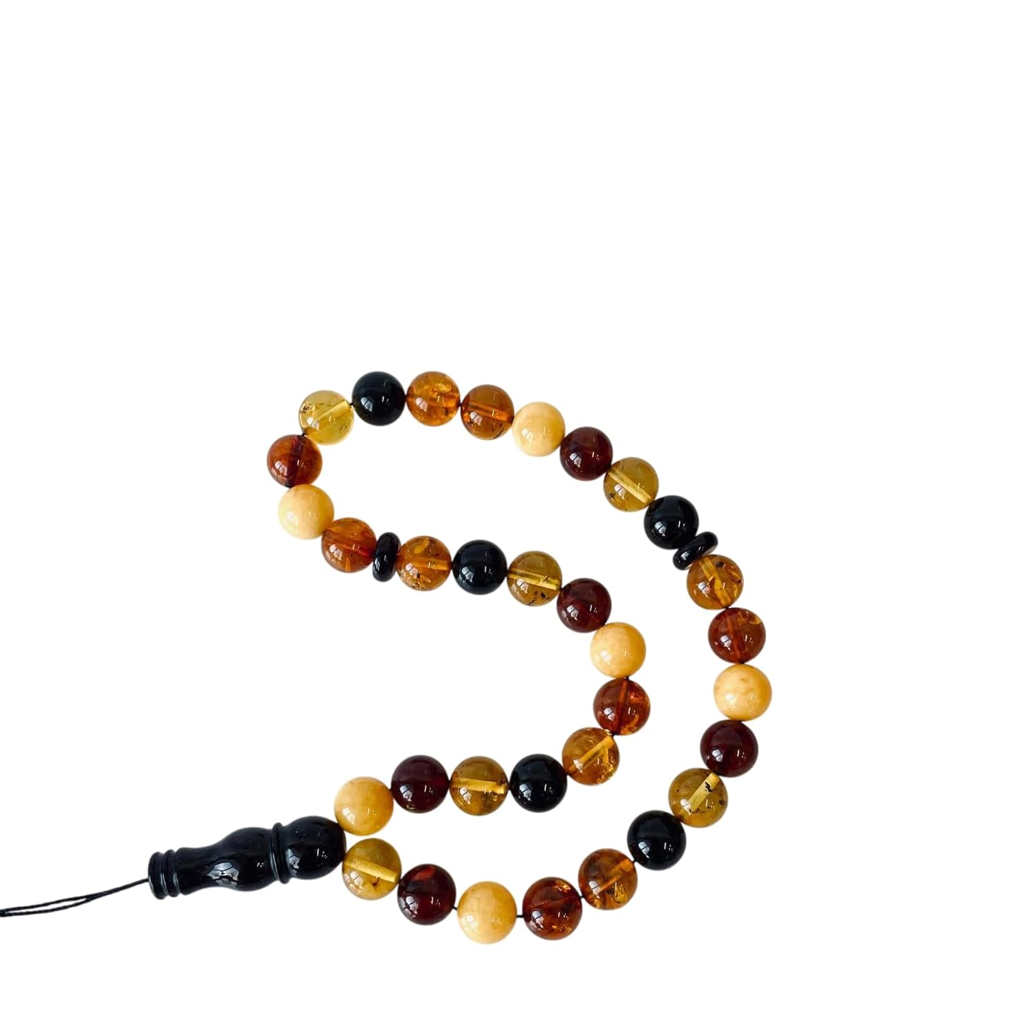 AMBERSTONE Multicoloured Islamic Prayer Beads - Muslim Rosary - Premium Handmade Tasbeeh for Dhikr - Natural Baltic Amber Misbaha - 33 Beads / 20 g
