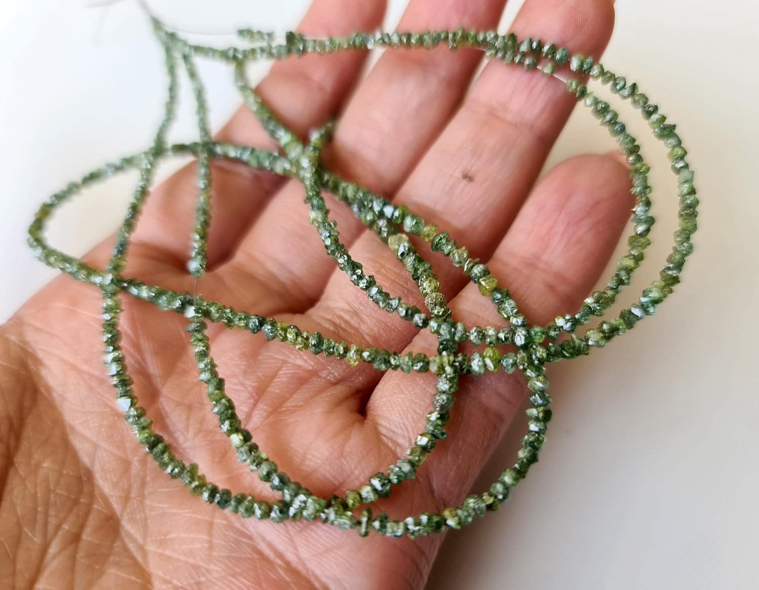 2-2.5mm Green Raw Rough Uncut Diamond Rondelle Beads, Green Rough Diamond Beads Loose Green Rough Diamonds (8IN To 16IN Options) - PDD282, 2-2.5 MM
