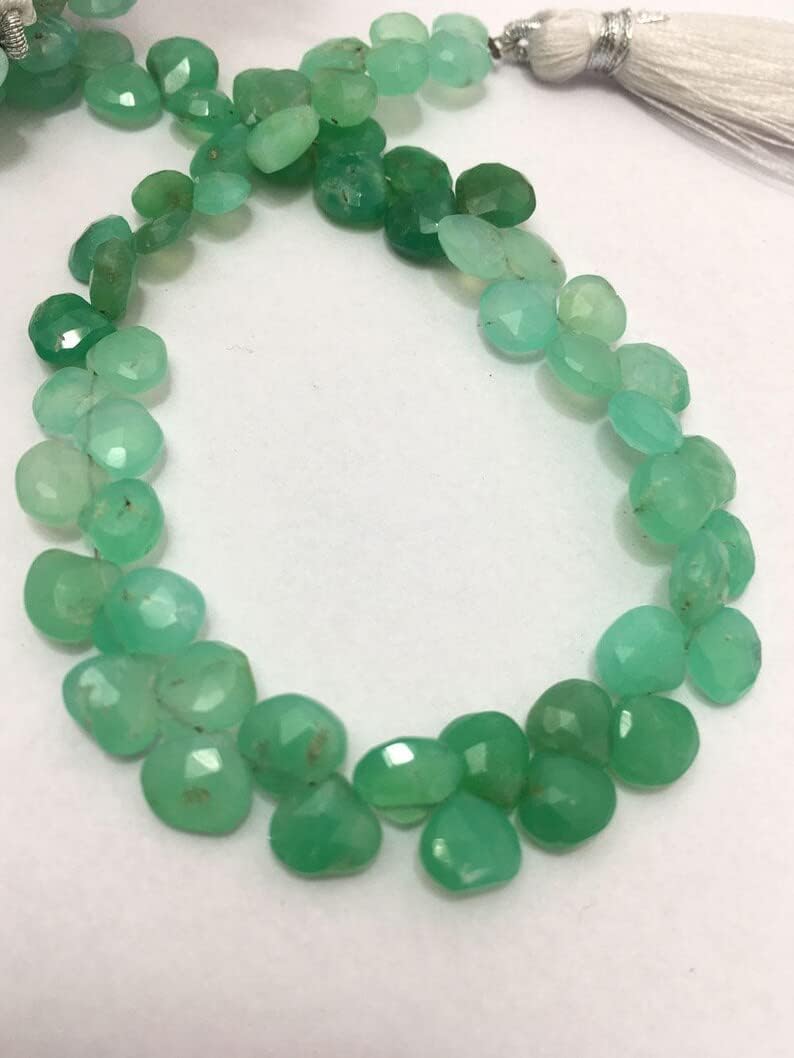 8 inch Strand of Natural Chrysoprase 6-7 mm Heart Faceted briolette Beads for DIY Jewelry Making. |BRIO_02334