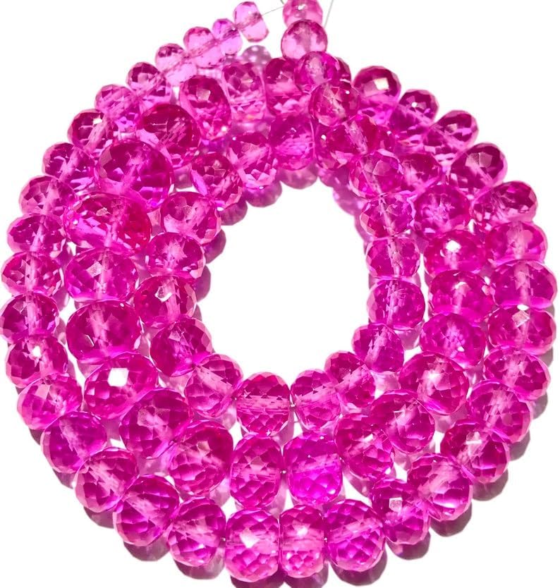 Natural Pink Sapphire roundelle facated Beads 7-9 MM 18 inch Long String Jewelry Making Gemstone Beads for Necklace Bracelet