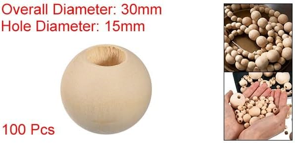 #US 100Pcs 30mm Natural Wood S Bead 15mm Hole Unfinished Round Wooden Beads