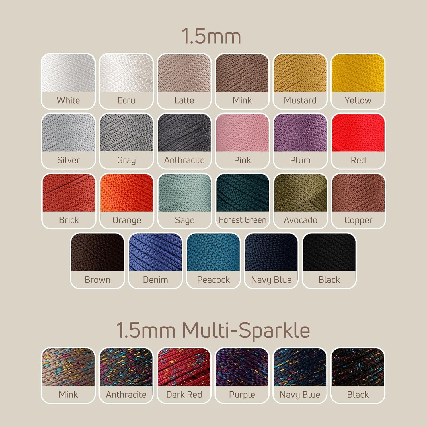 10 Skeins of Sensy 1.5mm 164 Yards Sparkle Polyester Rope 90% Polypropylene 10% Polyester Cord Macrame Cord Crochet Bag Cord Macrame Rope Crochet Thread Gift for Knitter (Anthracite Multi Sparkle)