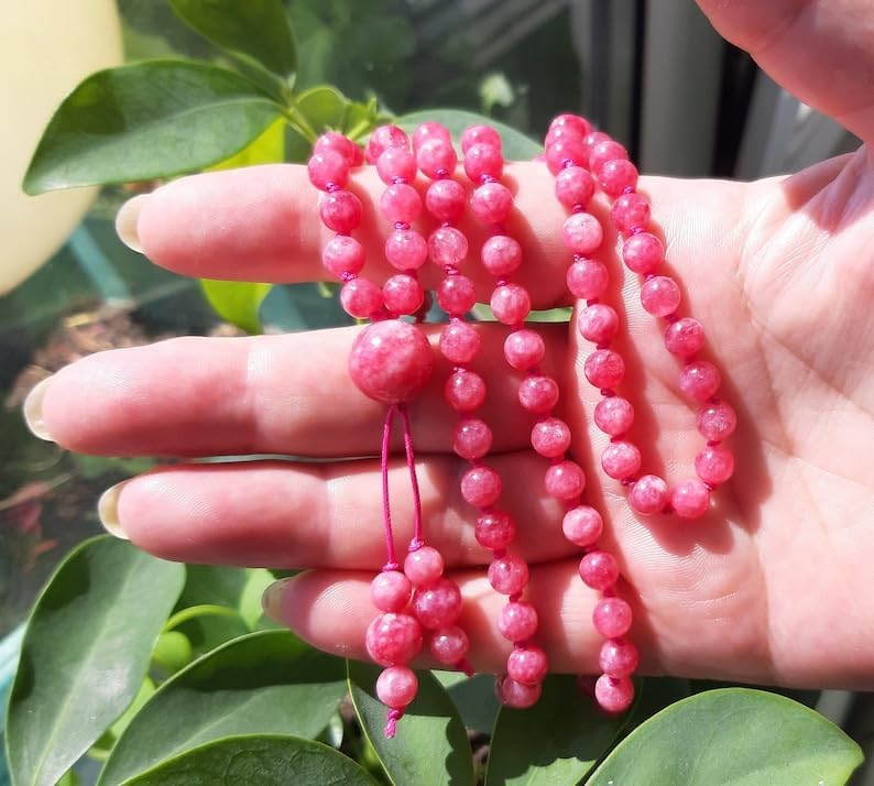Natural Rhodonite 6mm,8mm 108 Mala Beads, Spiritual, Meditation Beads, Reiki, Japa Mala, Buddhist Prayer Beads, Yoga Bracelet, healing beads LKMALA-RRGU-3925