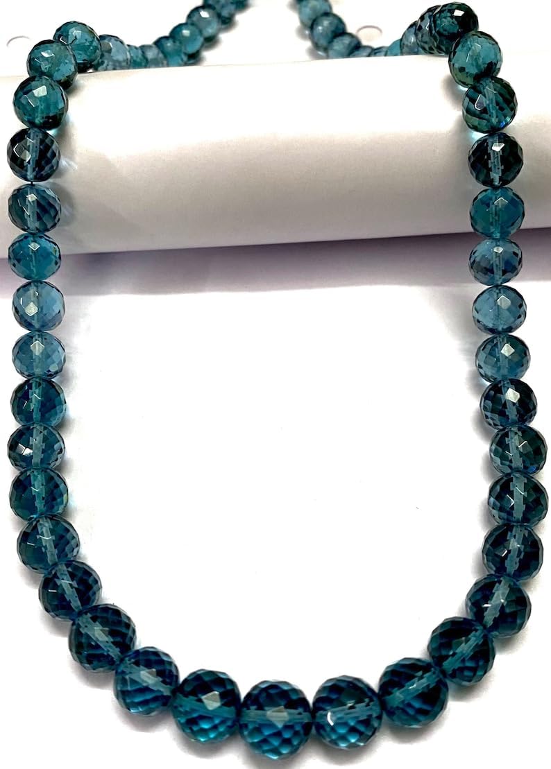 Natural London Topaz Round Faceted Beads 6-7.5 MM 18 inch Long String Jewelry Making Gemstone Beads for Necklace Bracelet